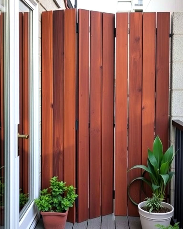elegant foldable wooden panels - 20 Balcony Divider Ideas