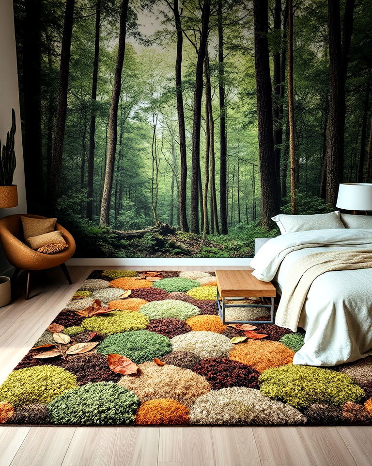 elegant forest floor inspired rug - 20 Forest-Themed Bedroom Ideas