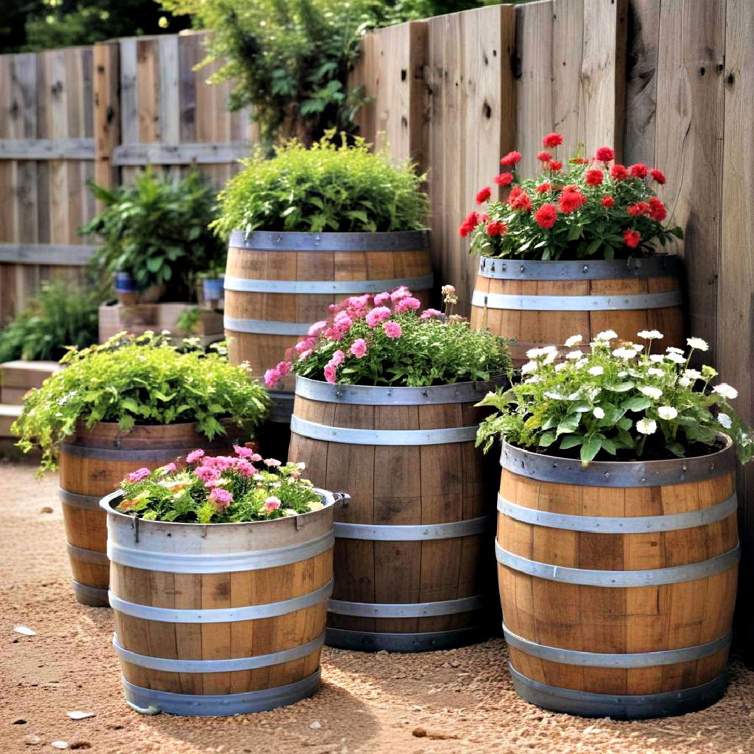 elegant garden barrels - 40 Container Garden Ideas