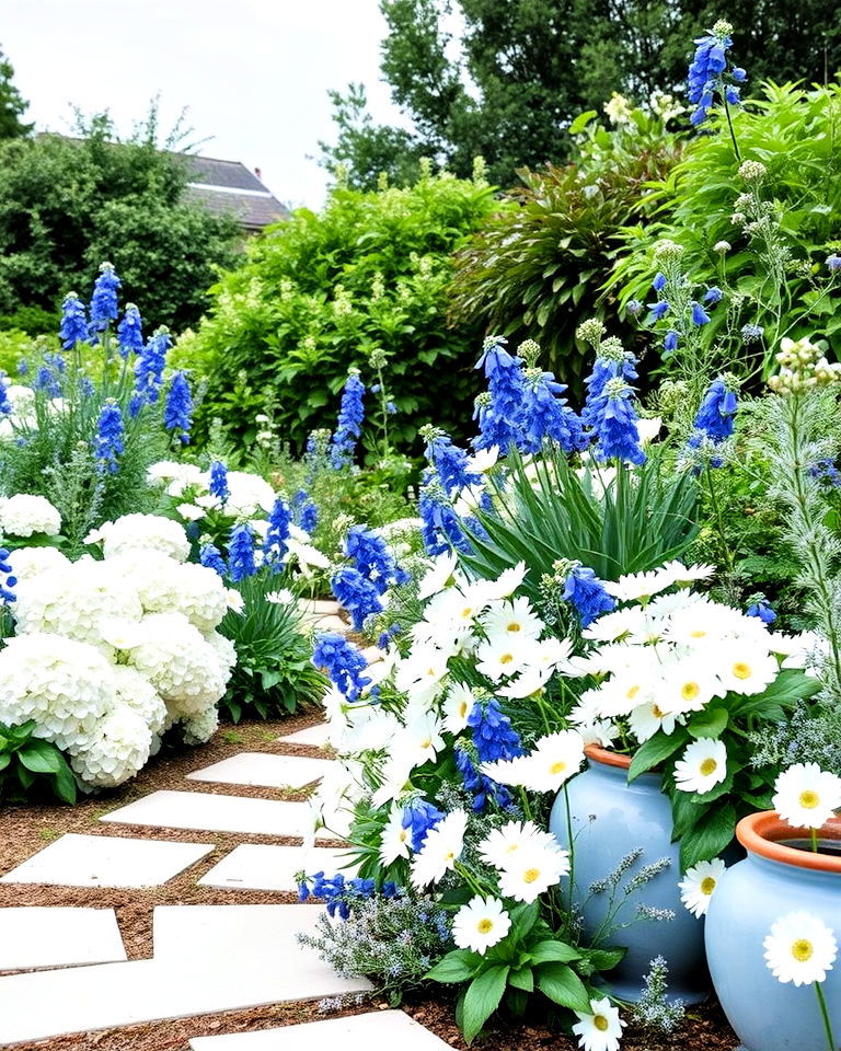 elegant garden with serene white and blue - 30 Garden Colour Schemes