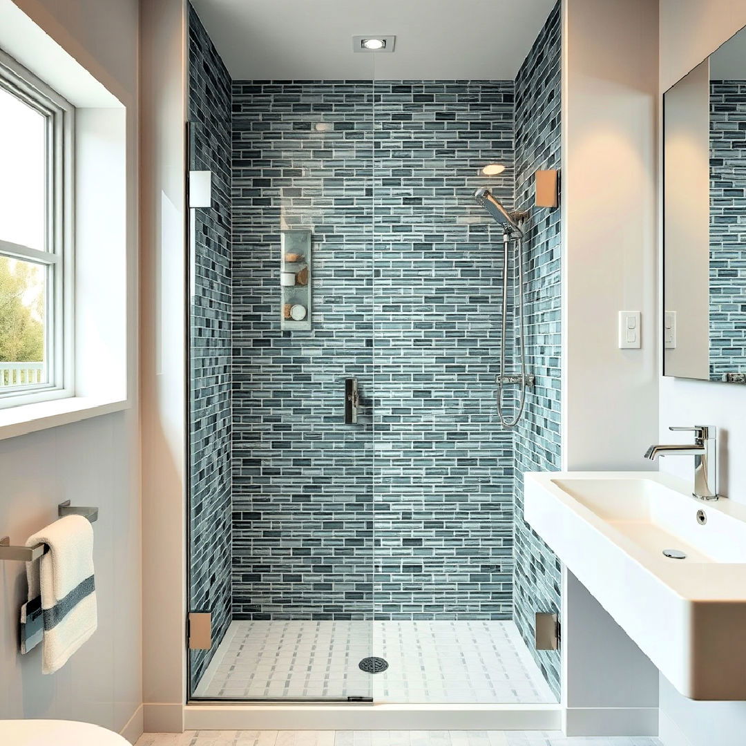 elegant glass mosaic tiles - 30 Walk-in Shower Tile Ideas