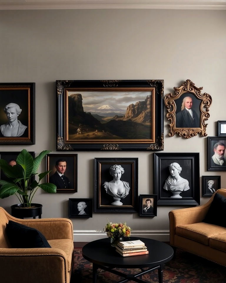 elegant gothic inspired wall art - 20 Dark Academia Dining Room Ideas