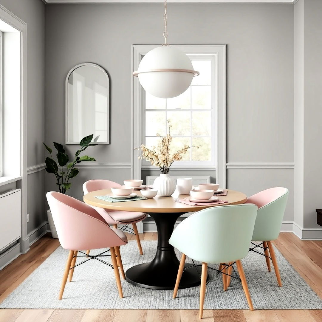 elegant gray and pastel harmony - 25 Gray Dining Room Ideas