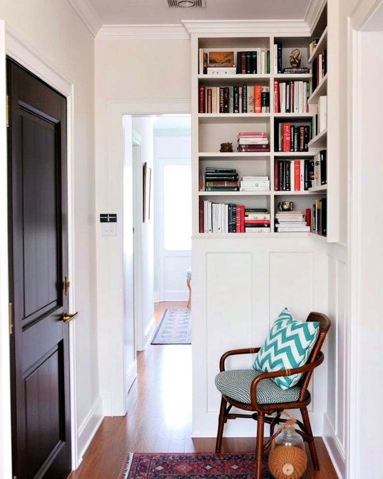 elegant hallway library with half wall shelving - 30 Half Wall Ideas