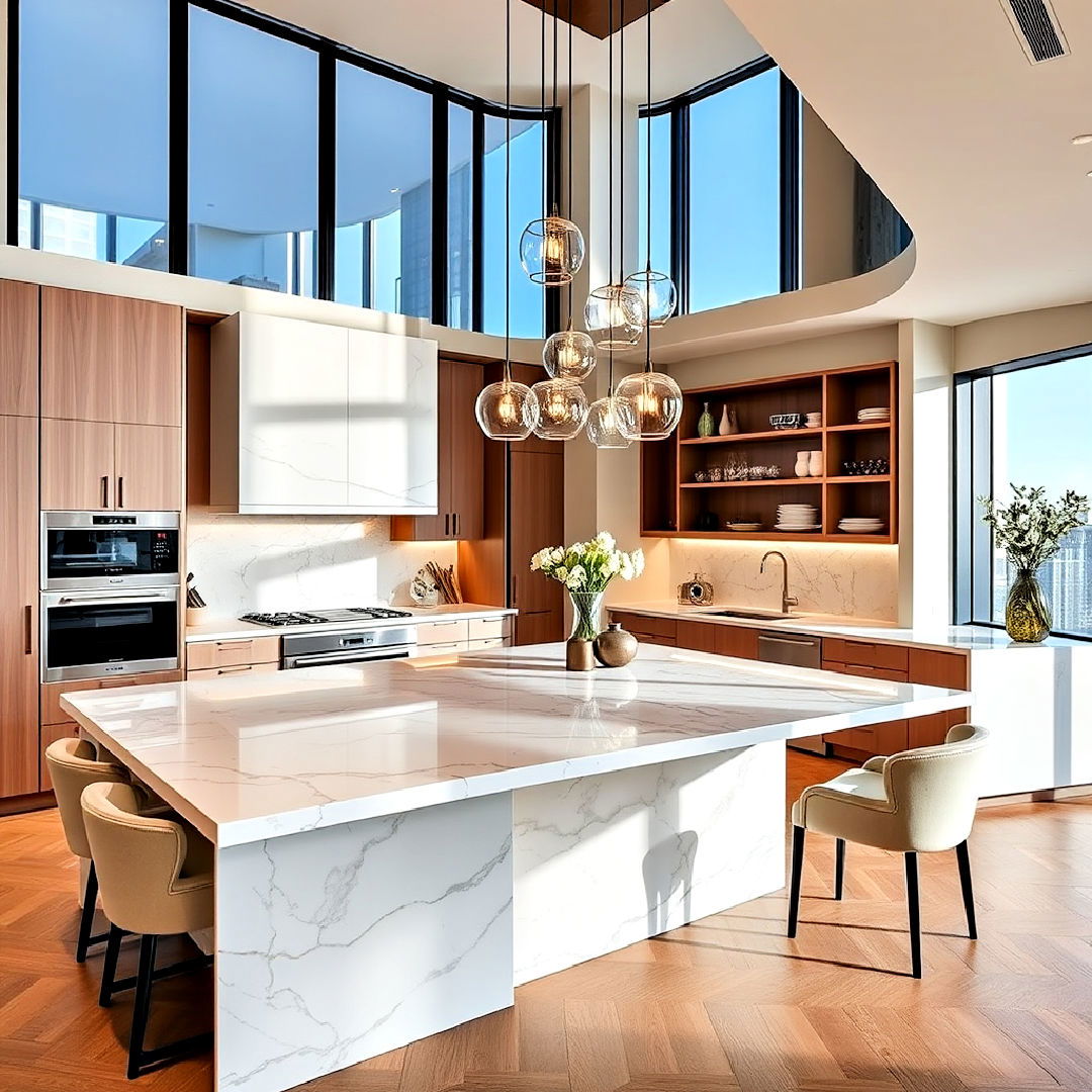 elegant high end kitchen with an island - 25 Penthouse Design Ideas