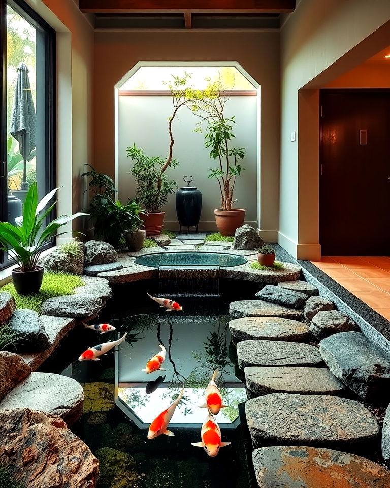 elegant indoor pathway integrated pond - 20 Indoor Koi Pond Ideas