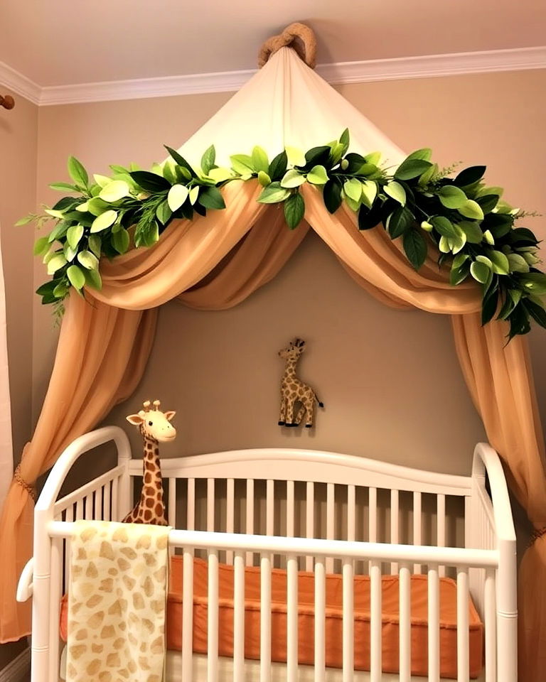 elegant jungle canopy above the crib - 15 Giraffe Nursery Ideas