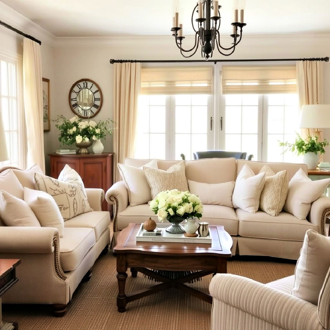 elegant layered cushions - 40 French Country Living Room Ideas