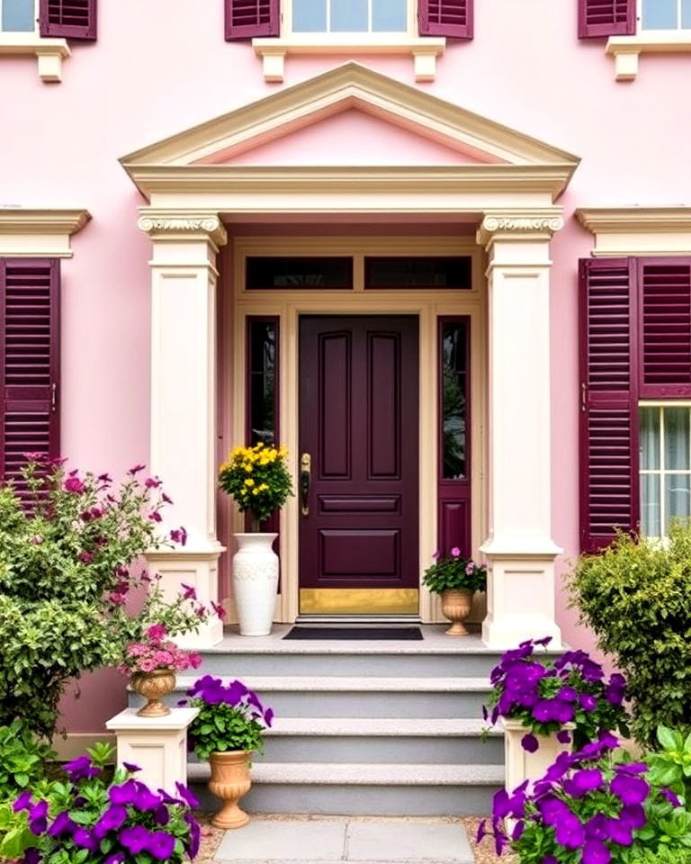 elegant light pink with plum and cream details - 25 Pink Victorian House Ideas
