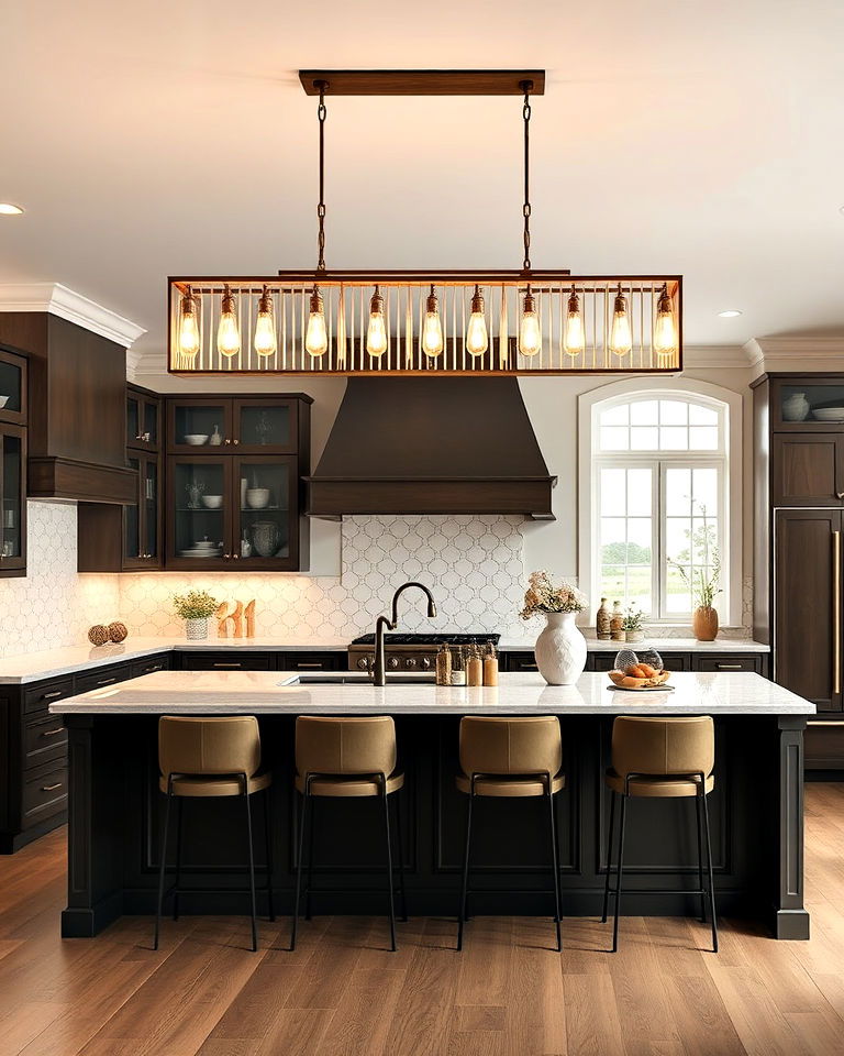 elegant linear chandelier as statement piece - 20 Kitchen Island Lighting Ideas