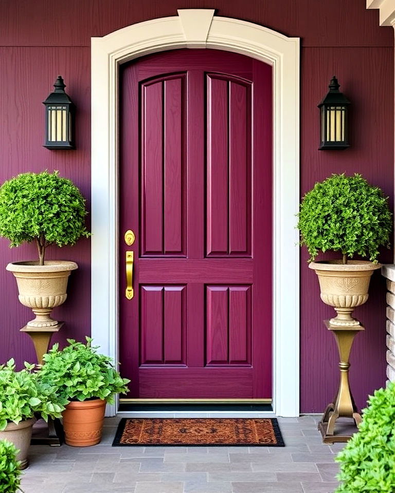 elegant look with deep plum front door - 20 Cedar Front Door Colors Ideas