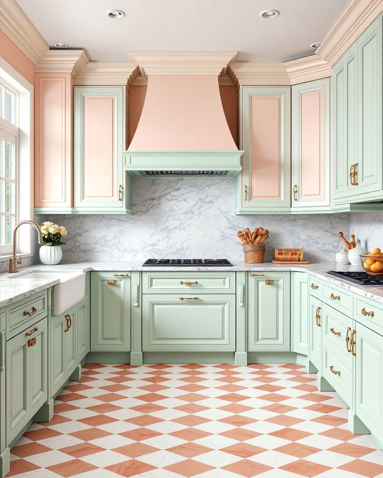 elegant marble counters - 25 Kitchens With Checkered Floors