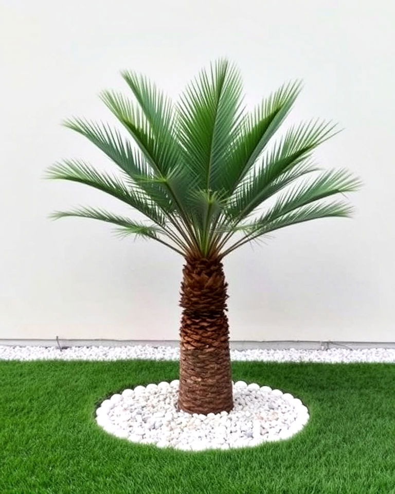 elegant minimalist design with single palm - 30 Front Yard Palm Tree Landscape Design Ideas