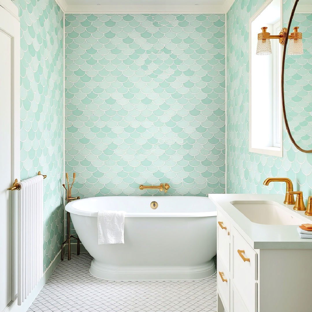 elegant mint green fish scale tiles - 25 Green Tile Bathroom Ideas