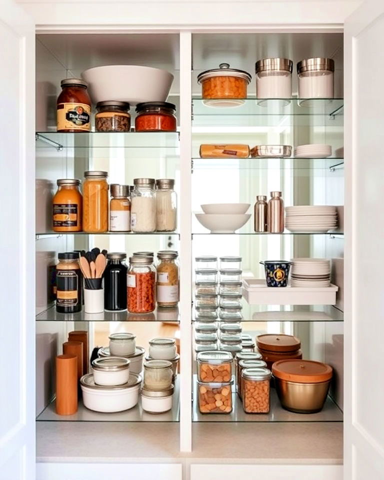 elegant mirrored pantry shelves - 20 Mirror in Kitchen Ideas