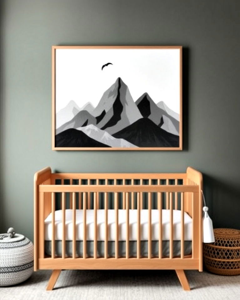 elegant mountain inspired wall art - 20 Nature Themed Nursery Ideas
