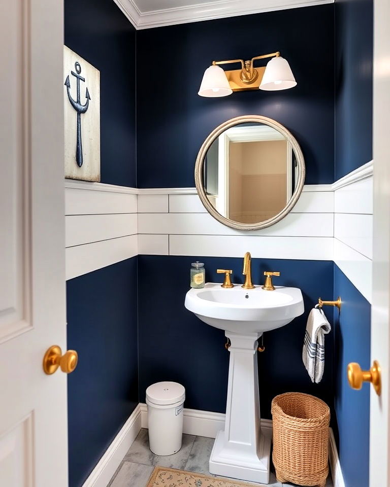 elegant nautical inspired blue powder room - 20 Blue Powder Room Ideas