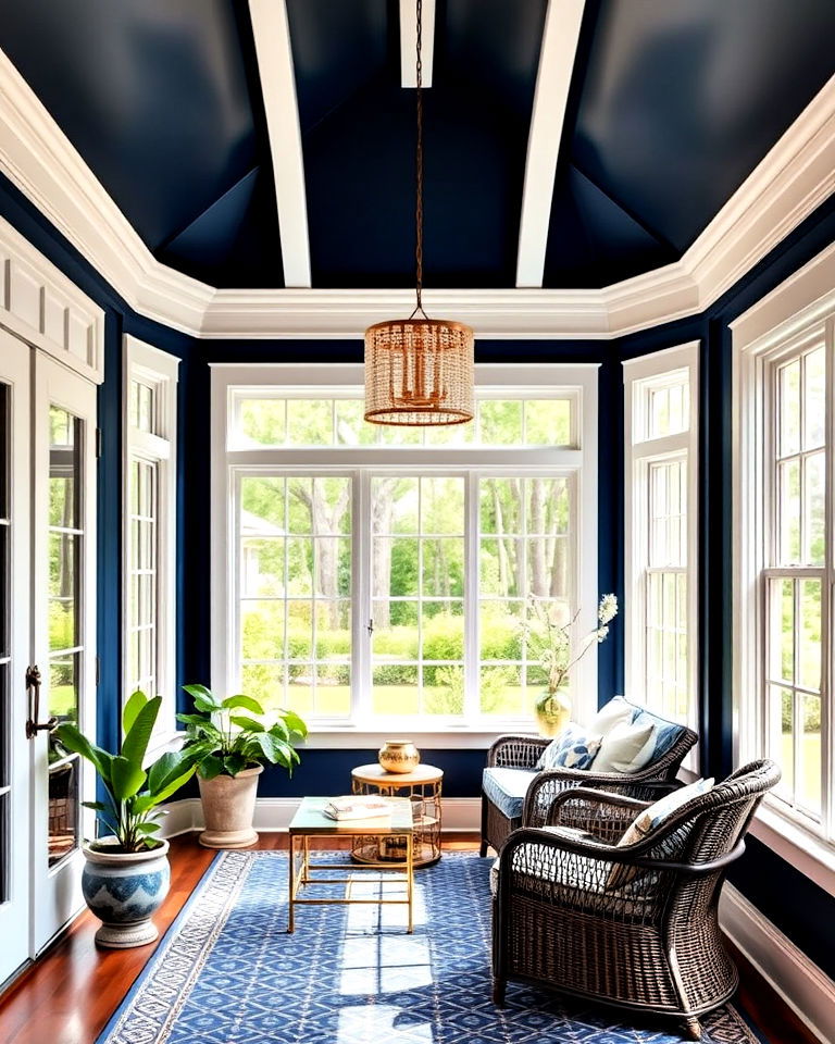 elegant navy blue color - 20 Sunroom Color Ideas