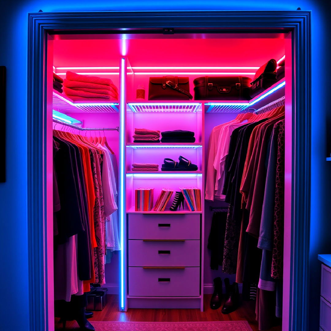 elegant neon closet lighting - 30 Neon Bedroom Ideas