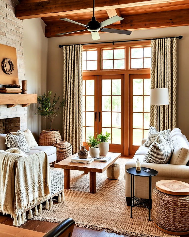 elegant neutral textiles with subtle patterns - 30 Craftsman Living Room Ideas