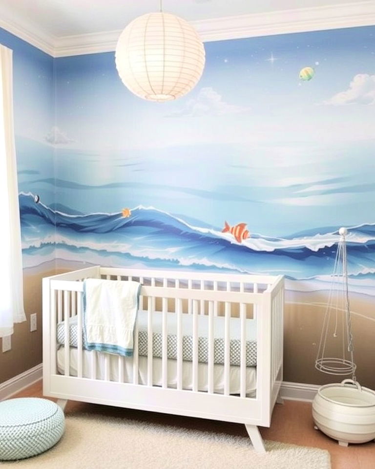elegant ocean inspired wall murals - 25 Nautical Nursery Ideas