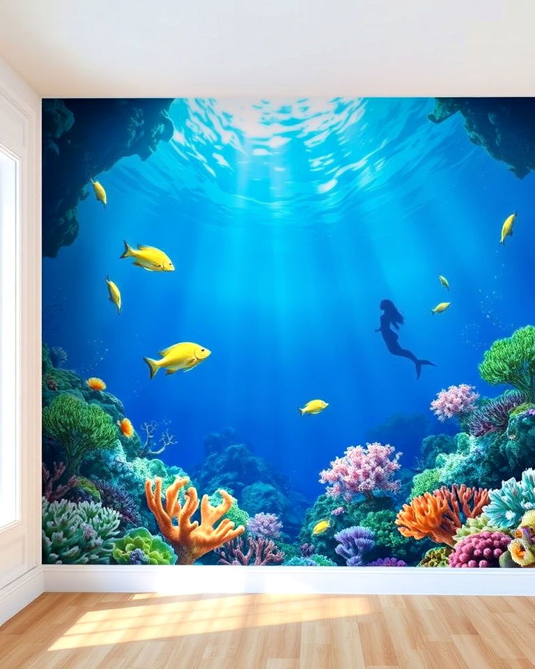 elegant ocean inspired wall murals - 20 Mermaid Room Ideas
