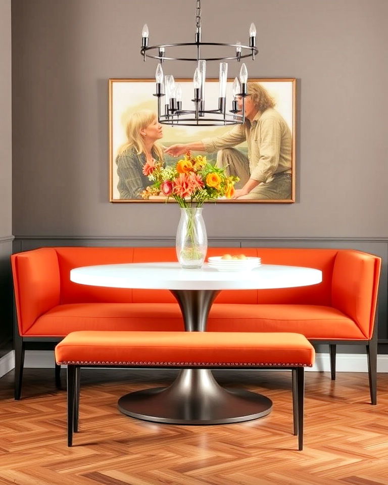 elegant orange upholstered dining bench - 30 Orange Room Ideas