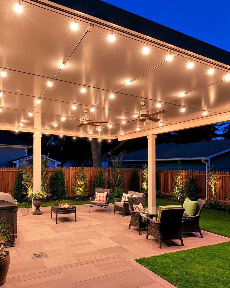 elegant overhead canopy lights - 40 Backyard Lighting Ideas
