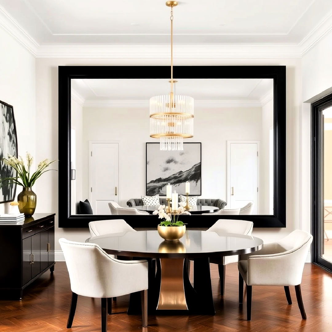 elegant oversized mirror with bold frame - 25 Dining Room Mirror Ideas