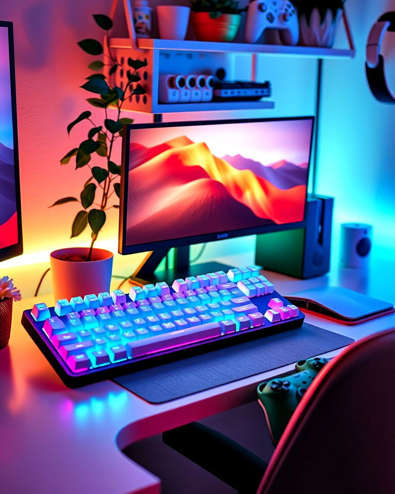 elegant pastel gaming accessories - 20 Gamer Girl Room Ideas