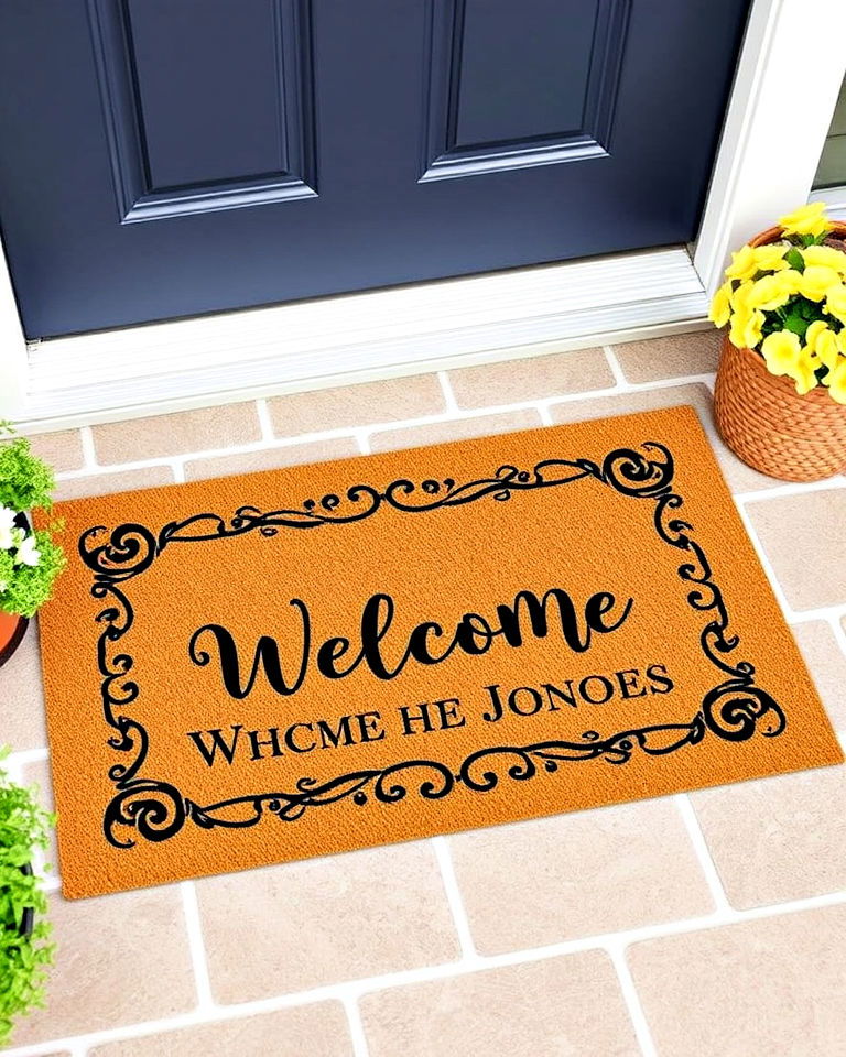 elegant personalized welcome mat - 50 Foyer Decor Ideas