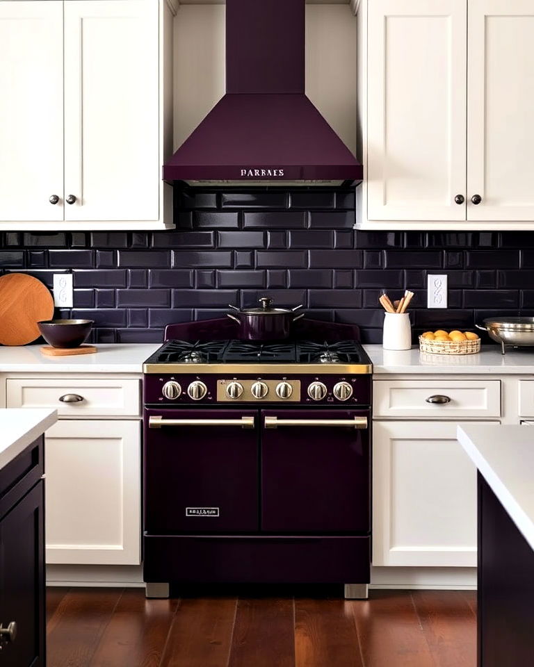 elegant plum colored range for kitchen - 25 Kitchen With Colored Appliances Ideas