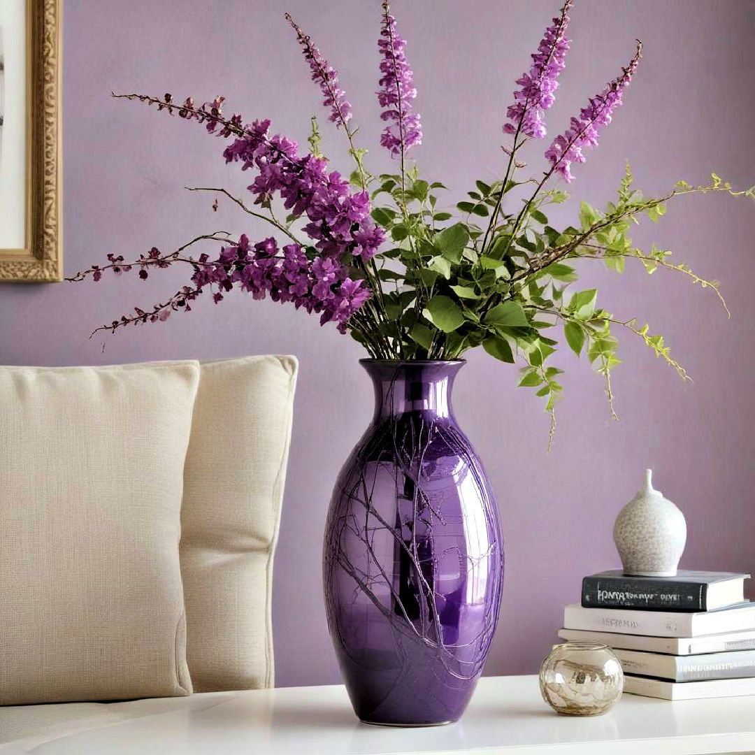 elegant purple decorative vase - 25 Purple Living Room Ideas