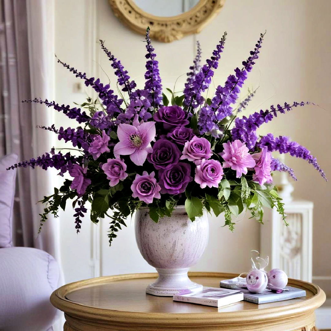 elegant purple floral arrangement - 25 Purple Living Room Ideas
