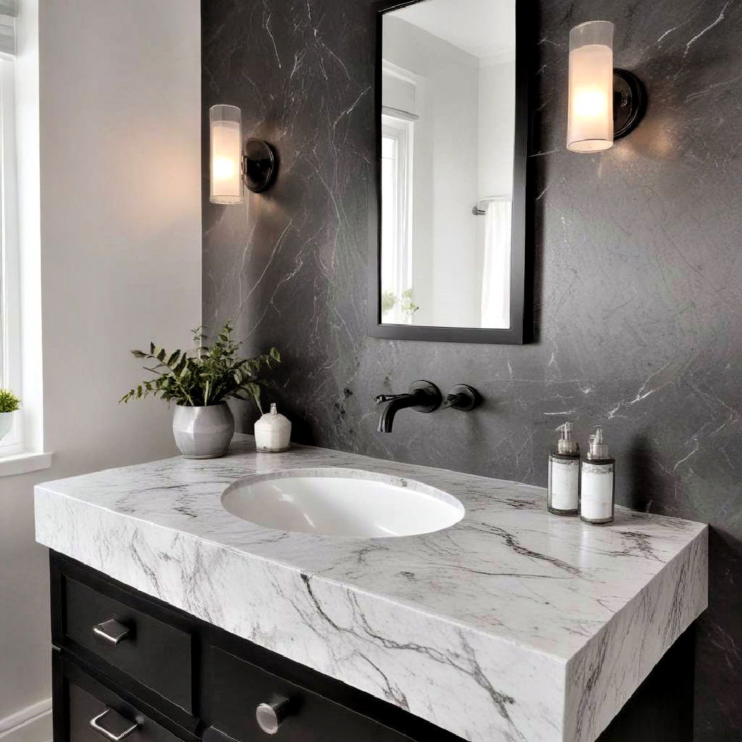 elegant quartz countertop - 20 Black and Grey Bathroom Ideas
