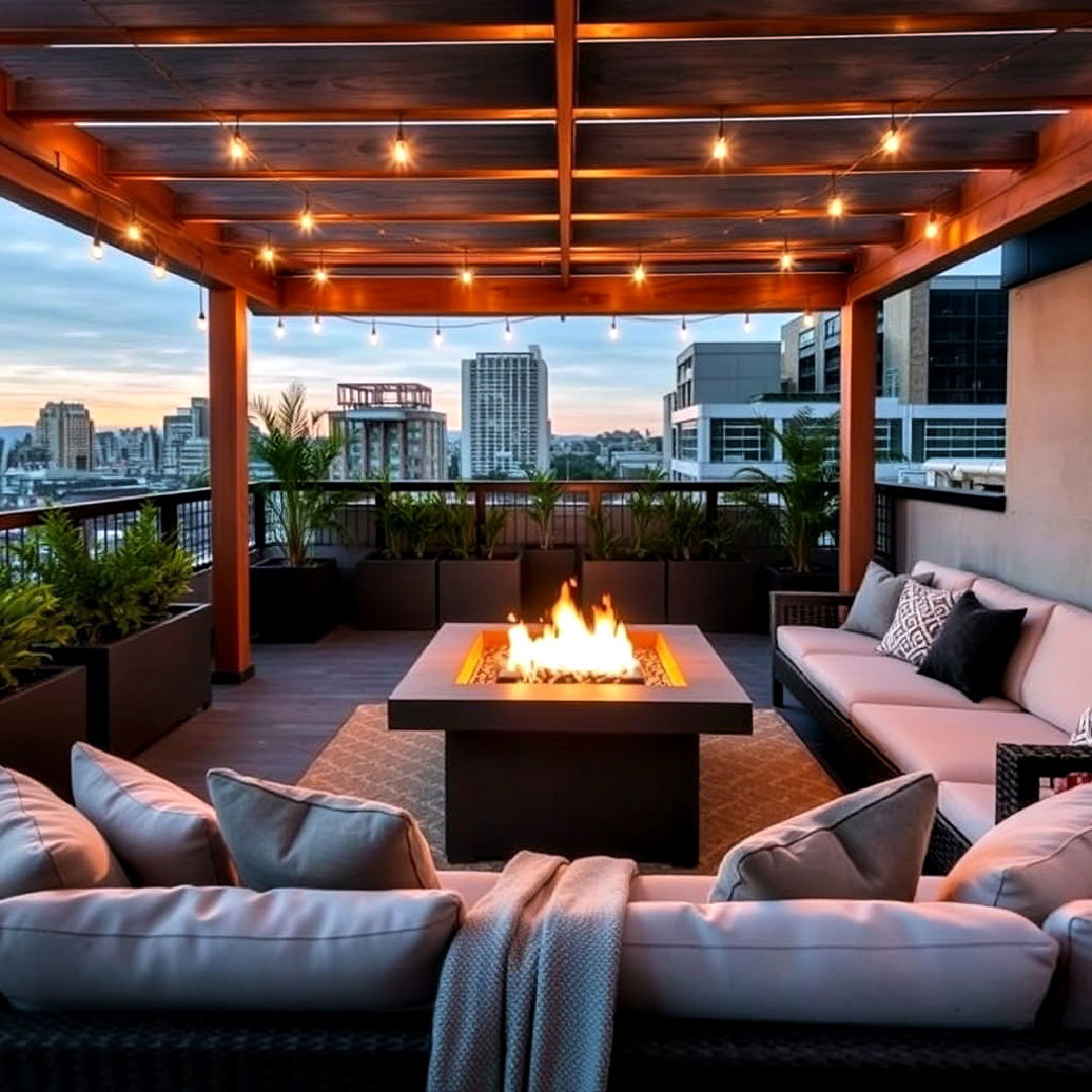 elegant rooftop lounge with fire table - 40 Rooftop Deck Ideas