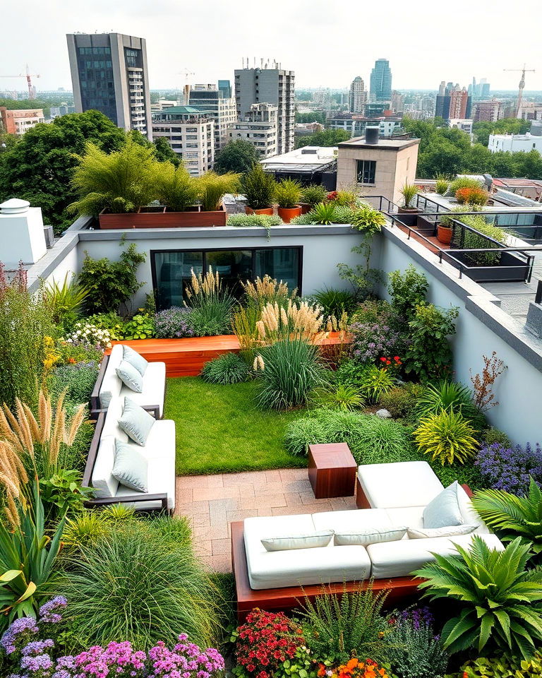 elegant rooftop oasis with seating area - 20 Houses With Green Roofs
