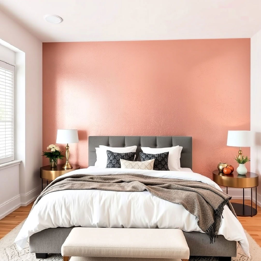 elegant rose gold accent wall - 15 Rose Gold Bedroom Ideas