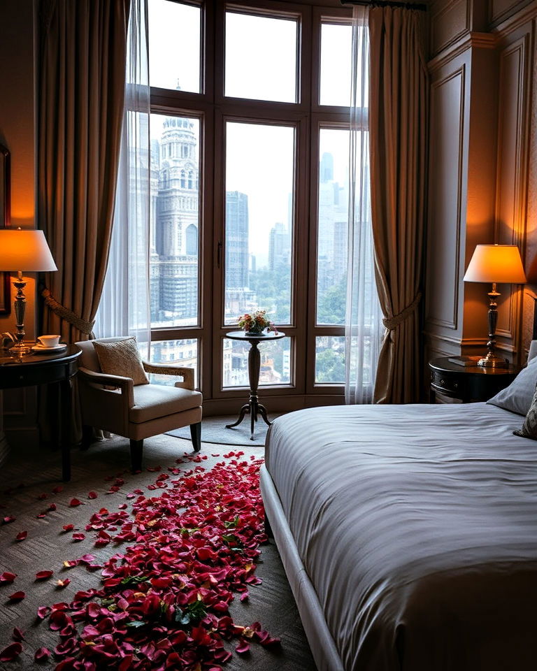 elegant rose petal pathway - 30 Romantic Hotel Room Ideas