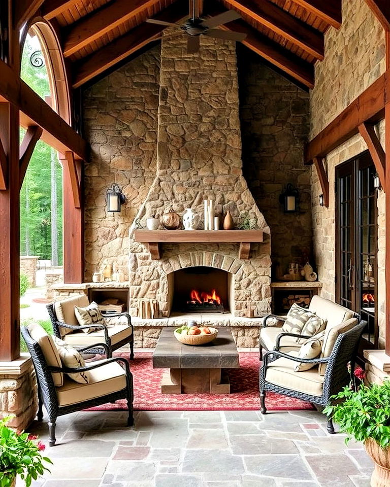 elegant rustic stone porch - 40 Covered Porch Ideas