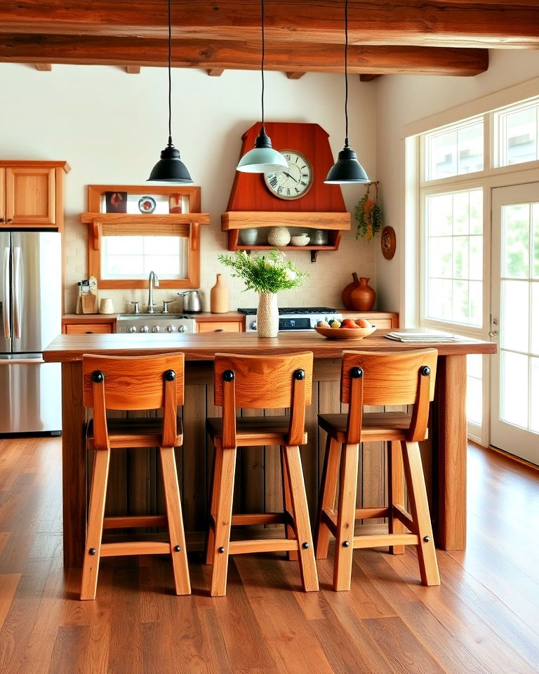 elegant rustic wooden bar stools - 25 Southwestern Kitchen Ideas