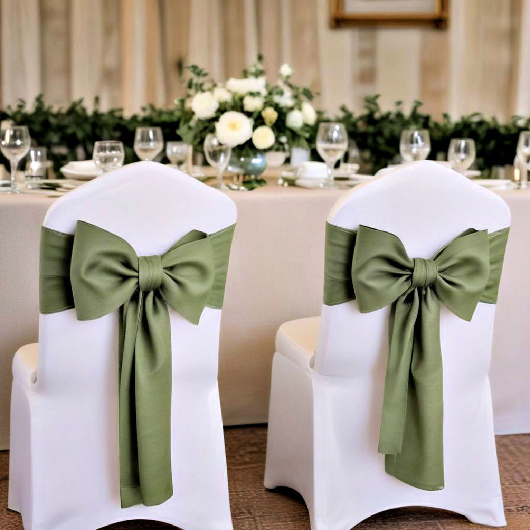 elegant sage green chair sashes - 30 Sage Green Wedding Ideas