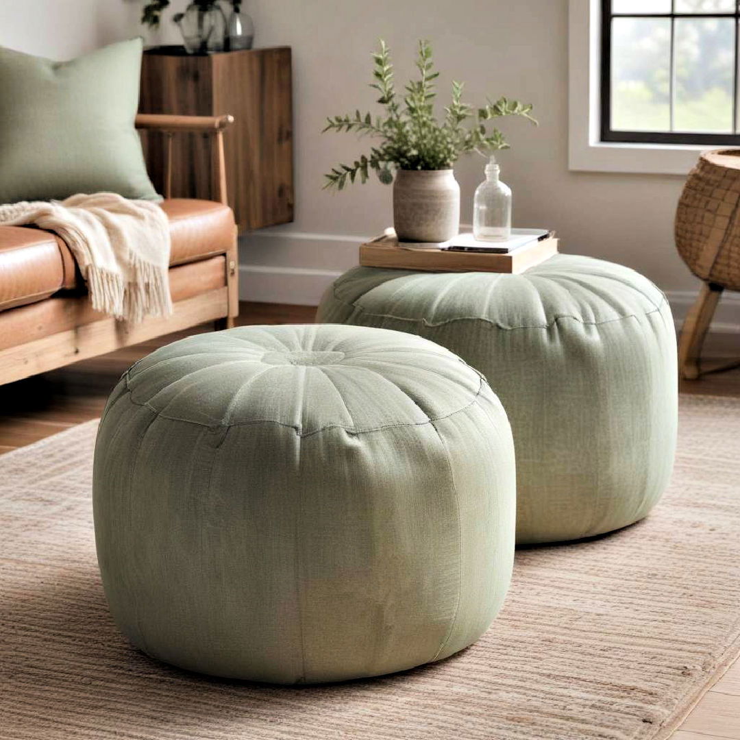 elegant sage green poufs - 25 Rustic Sage Green Living Room Ideas