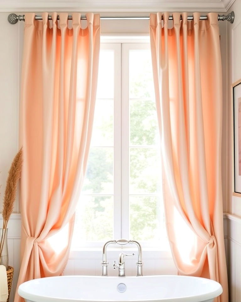 elegant satin curtains with waterproof liner - 30 Bathroom Window Treatment Ideas