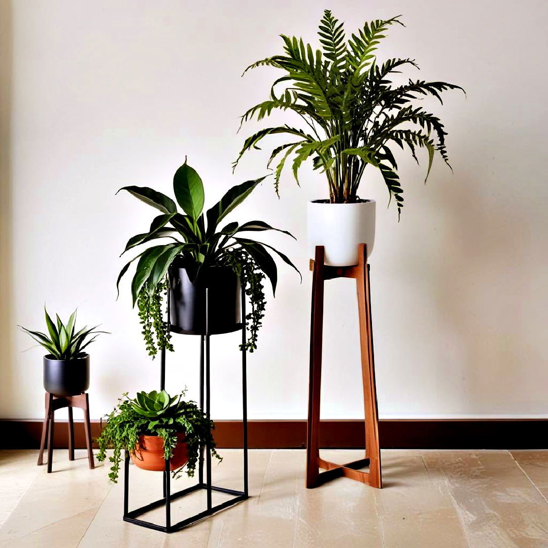 elegant sculptural plant stands - 25 Organic Modern Living Room Design Ideas