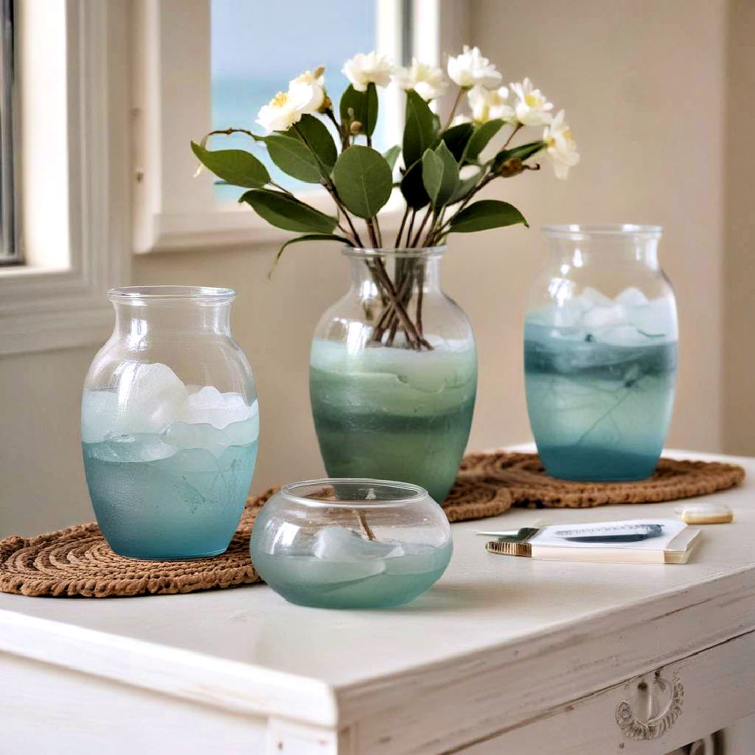 elegant sea glass vases - 25 Nautical Decor Ideas