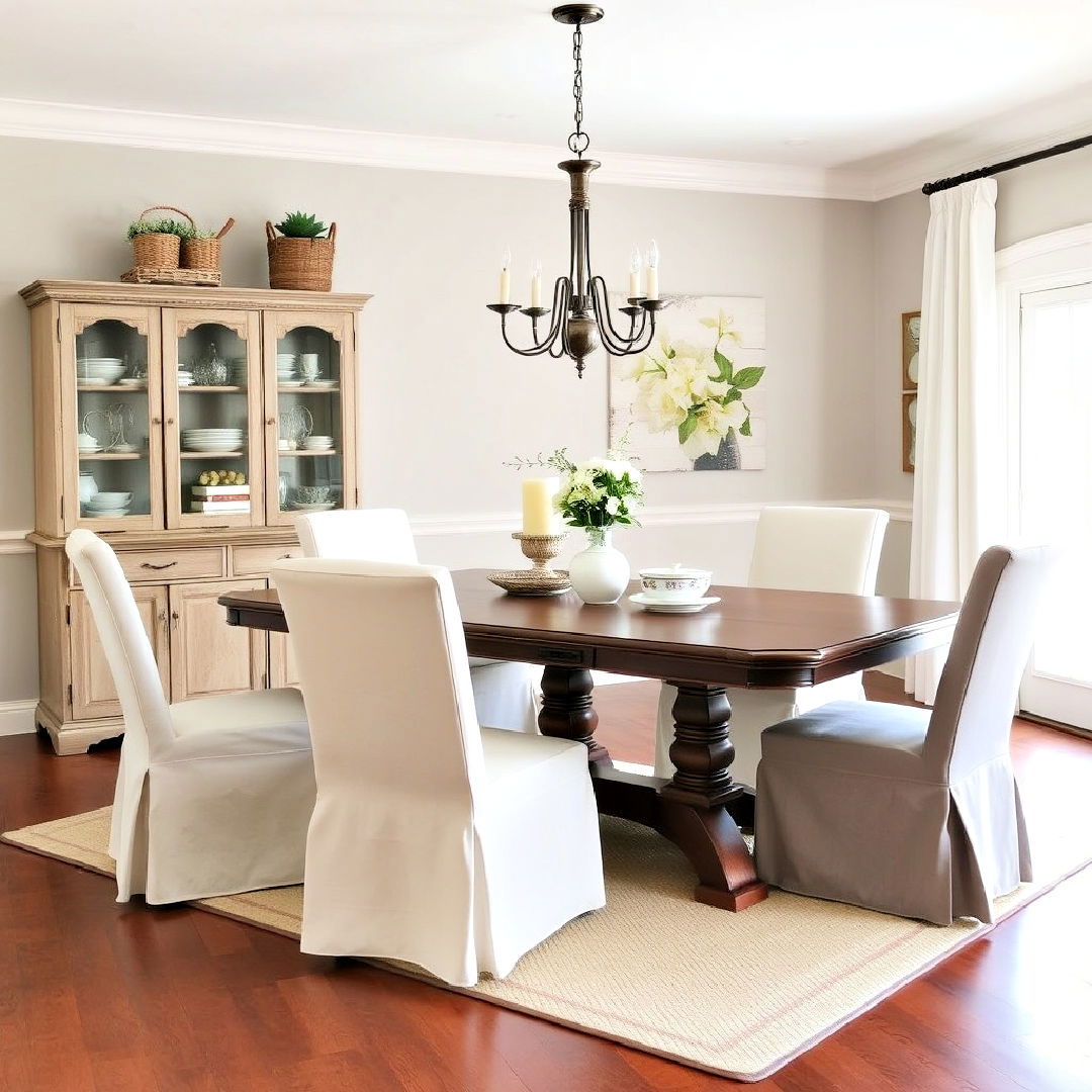 elegant slipcovered dining chairs - 40 French Country Dining Room Ideas