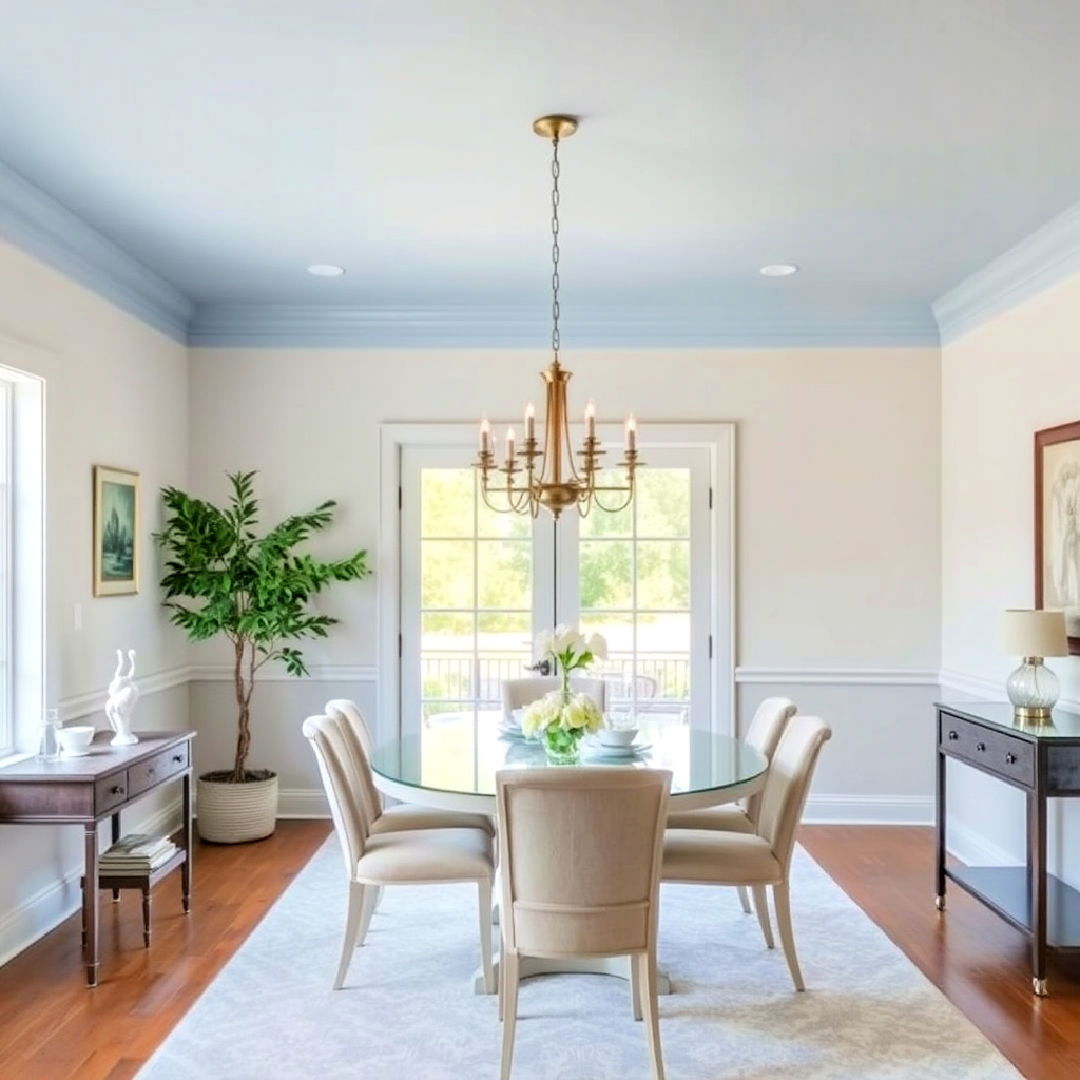 elegant soft blue ceiling - 40 Blue Dining Room Ideas