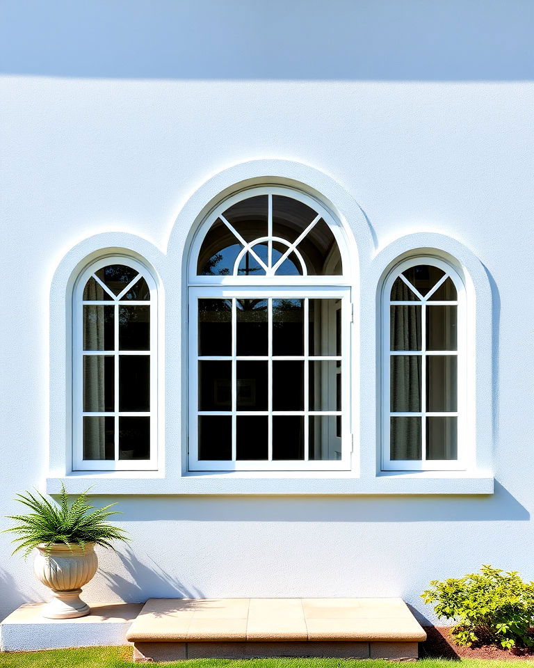 elegant soft blue with arched windows - 25 Light Blue House Exterior Ideas