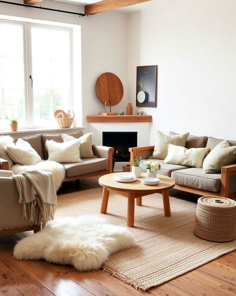elegant soft layered textures - 30 Rustic Scandinavian Living Room Ideas